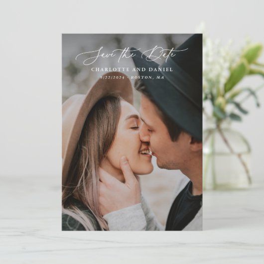 Graceful Modern Calligraphy Full Photo Save The Date (Staand voorkant)