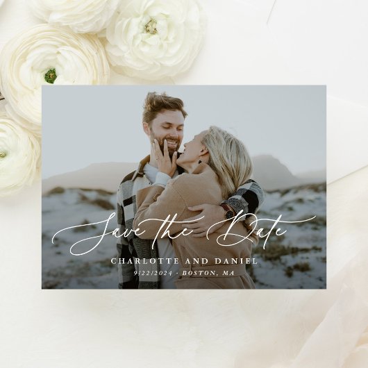 Graceful Modern Calligraphy Full Photo Save The Date
