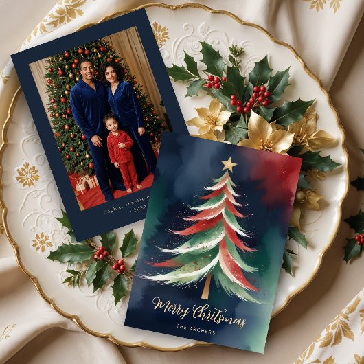 Graceful Modern Colorful Abstract Christmas Tree Feestdagenkaart