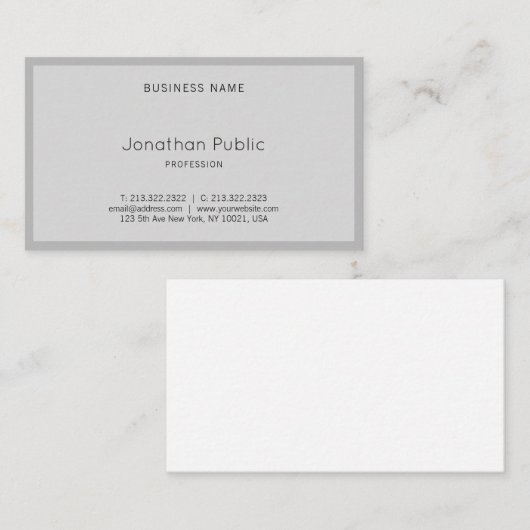 Graceful Modern Elegant Grey Simple Cool Plain Top Visitekaartje (Voorkant / Achterkant)