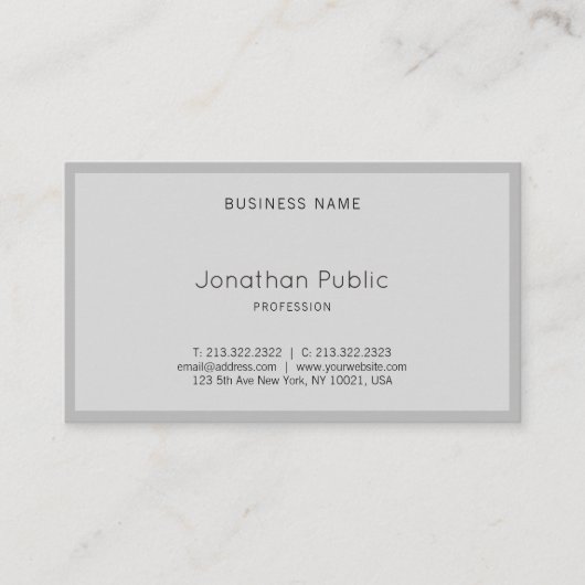 Graceful Modern Elegant Grey Simple Cool Plain Top Visitekaartje (Voorkant)