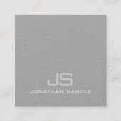 Graceful Modern Monogram Premium Grey Plain Luxe Vierkante Visitekaartje (Voorkant)