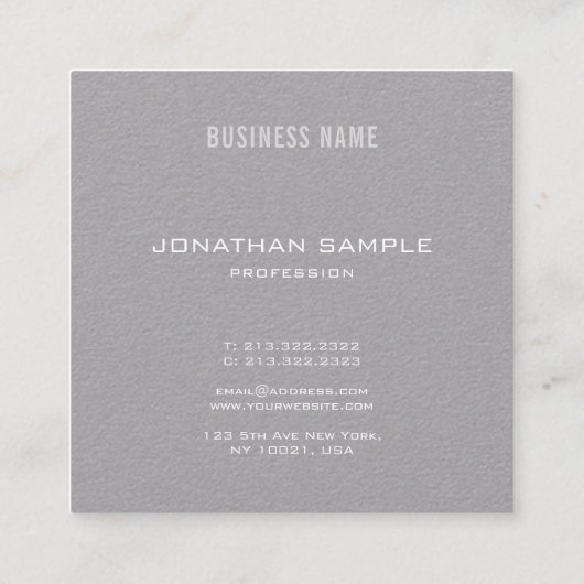 Graceful Modern Monogram Premium Grey Plain Luxe Vierkante Visitekaartje (Achterkant)