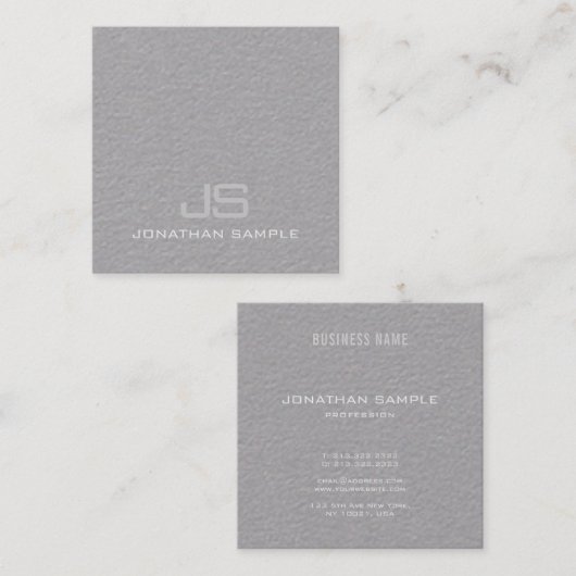 Graceful Modern Monogram Premium Grey Plain Luxe Vierkante Visitekaartje (Voorkant / Achterkant)