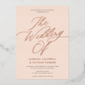 Graceful Modern Script Weddenschap Blush Roos Gold Folie Uitnodiging (Voorkant)