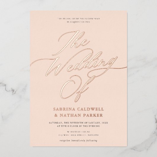 Graceful Modern Script Weddenschap Blush Roos Gold Folie Uitnodiging (Voorkant)