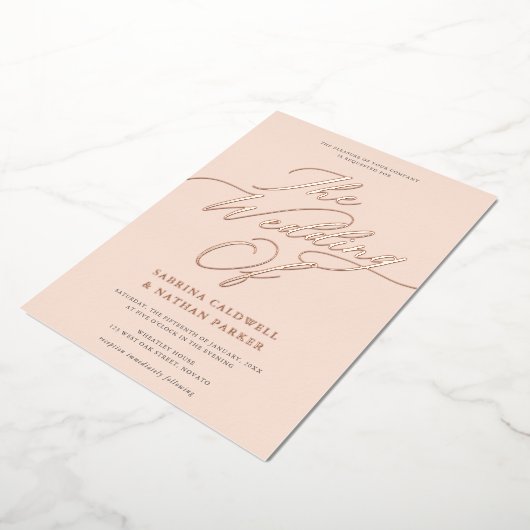 Graceful Modern Script Weddenschap Blush Roos Gold Folie Uitnodiging (Gedraaid)