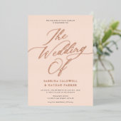 Graceful Modern Script Weddenschap Blush Roos Gold Folie Uitnodiging (Staand Voorkant)