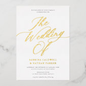 Graceful Modern Script Weddenschap White Gold Folie Uitnodiging (Voorkant)