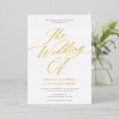 Graceful Modern Script Weddenschap White Gold Folie Uitnodiging (Staand Voorkant)