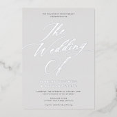 Graceful Modern Script Wedding Gray Silver Folie Uitnodiging (Voorkant)