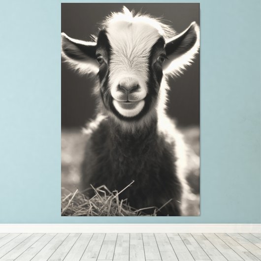 Graceful Monochromatische Expressieve Baby Geitenp Canvas Afdruk (Insitu (Houten vloer))