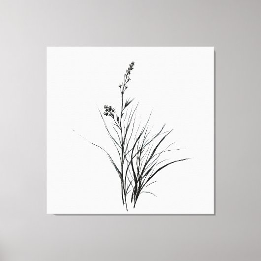 Graceful Monochrome Gedetailleerde Reeds Schetstek Canvas Afdruk (Voorkant)