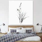 Graceful Monochrome Gedetailleerde Reeds Schetstek Canvas Afdruk (Insitu (Slaapkamer))