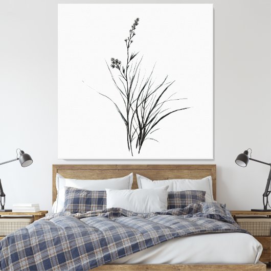 Graceful Monochrome Gedetailleerde Reeds Schetstek Canvas Afdruk (Insitu (Slaapkamer))
