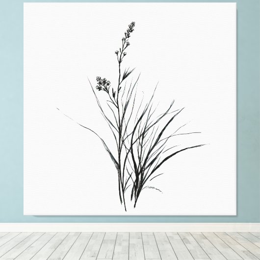 Graceful Monochrome Gedetailleerde Reeds Schetstek Canvas Afdruk (Insitu (Houten vloer))
