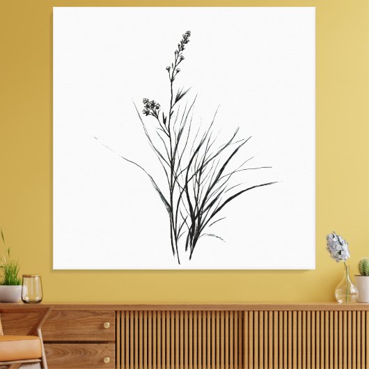 Graceful Monochrome Gedetailleerde Reeds Schetstek Canvas Afdruk (Insitu (Woonkamer))