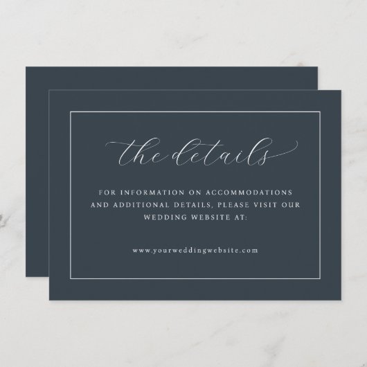 Graceful Navy Calligraphy Informatiekaartje (Voorkant / Achterkant)