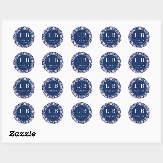 Graceful Navy Floral Pattern Ronde Sticker (Vel)