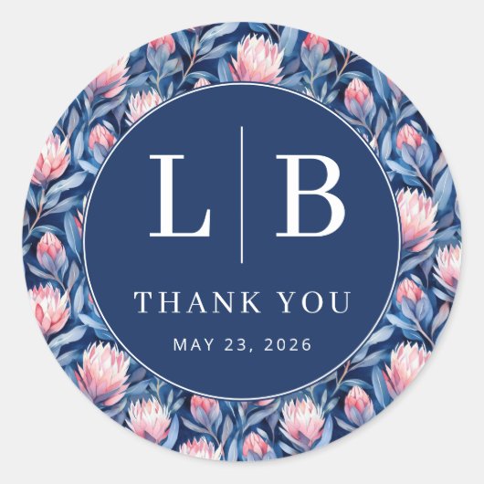 Graceful Navy Floral Pattern Ronde Sticker (Voorkant)