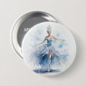 Graceful Nutcracker Snow Queen in White Ronde Button 7,6 Cm (Voorkant /achterkant)