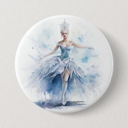 Graceful Nutcracker Snow Queen in White Ronde Button 7,6 Cm (Voorkant)