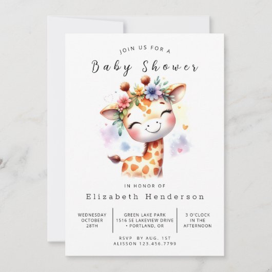 Graceful Online Giraffe Baby shower Kaart (Voorkant)