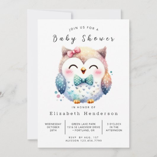 Graceful Online Owl Baby shower Kaart (Voorkant)