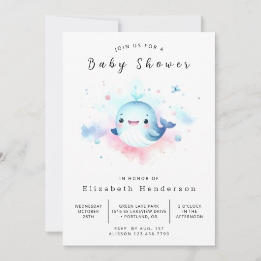Graceful Online Whale Baby shower Kaart (Voorkant)