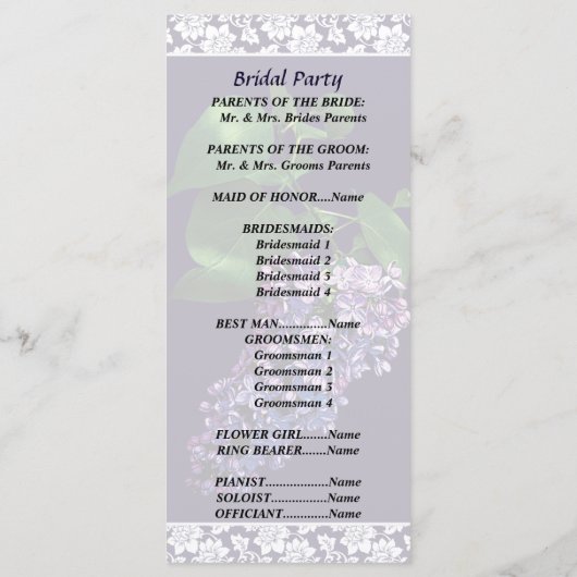 Graceful Paarse Lilacs Wedding Programme Programmakaart (Achterkant)