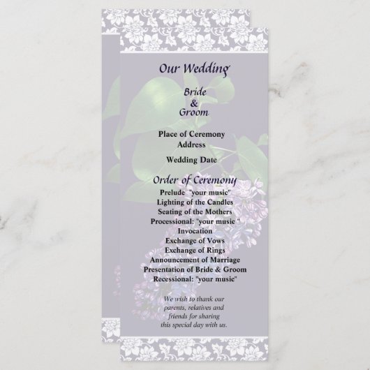 Graceful Paarse Lilacs Wedding Programme Programmakaart (Voorkant / Achterkant)