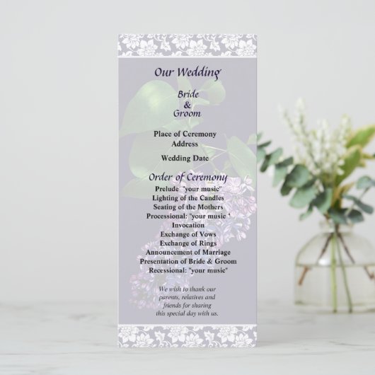 Graceful Paarse Lilacs Wedding Programme Programmakaart (Staand voorkant)