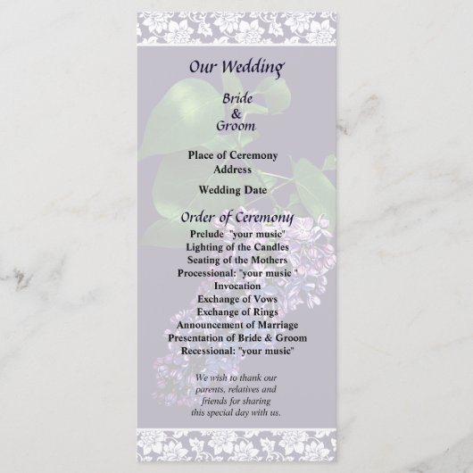 Graceful Paarse Lilacs Wedding Programme Programmakaart (Voorkant)
