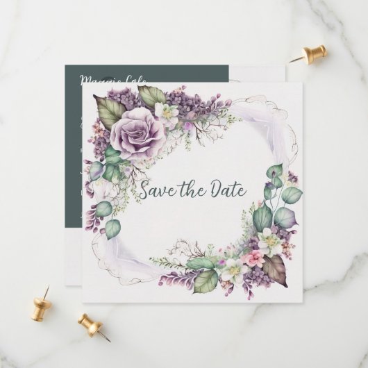 Graceful Painted Floral Save the Date (Voorkant / Achterkant in situ)