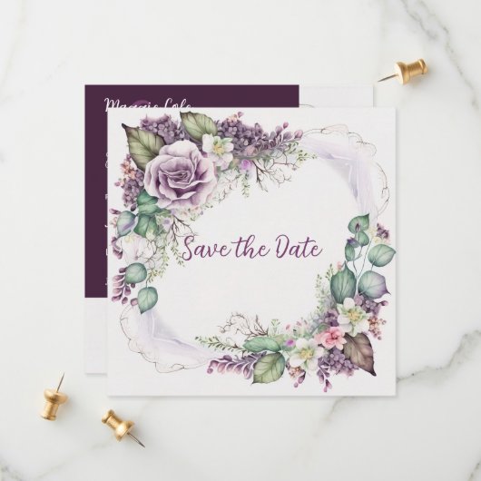 Graceful Painted Floral Save the Date (Voorkant / Achterkant in situ)