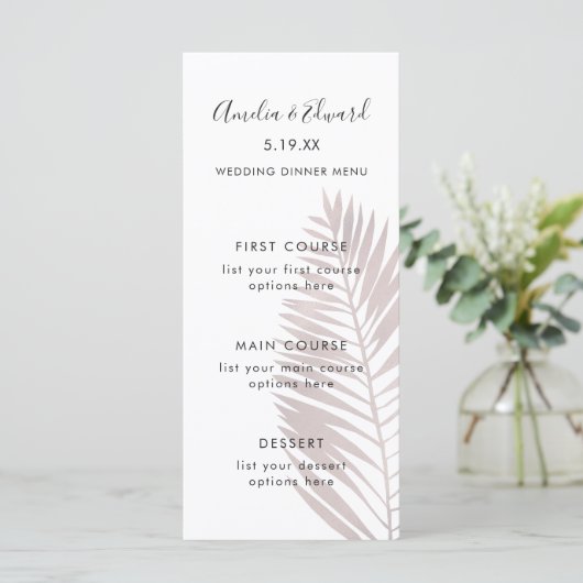 Graceful Palms Bruiloft Menu Kaart (Staand voorkant)