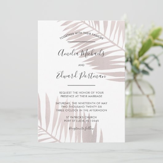 Graceful Palms Wedding Invitation Kaart (Staand voorkant)