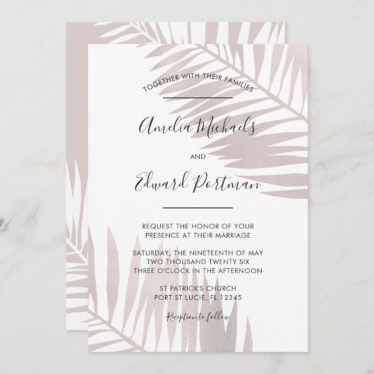 Graceful Palms Wedding Invitation Kaart (Voorkant / Achterkant)