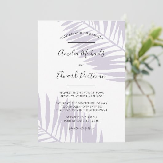 Graceful Palms Wedding Invitation Kaart (Staand voorkant)