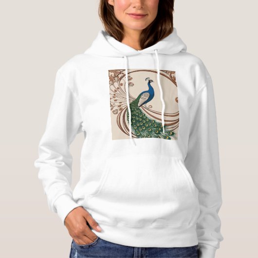 Graceful Peacock: Art Nouveau Vector Art Hoodie (Voorkant)
