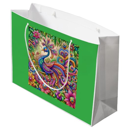 "Graceful Peacock-Theme Gift Bag Groot Cadeauzakje (Achterkant Gekanteld)