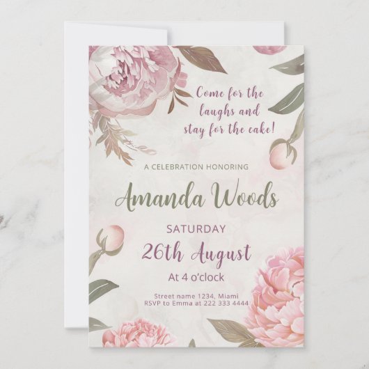 Graceful Peony Elegance Verjaardagsviering Kaart (Voorkant)