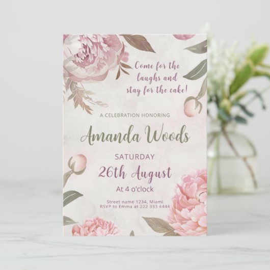 Graceful Peony Elegance Verjaardagsviering Kaart (Staand voorkant)