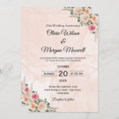 Graceful Pink Cream Floral Wedding Anniversary  Kaart (Voorkant / Achterkant)