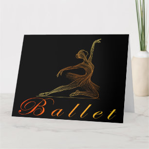 Graceful Pose of a Golden Line Art Ballerina Bedankkaart