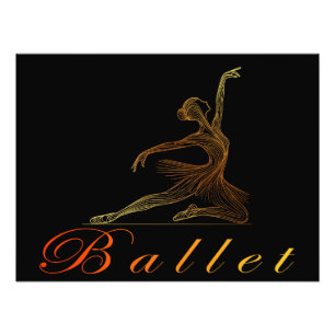 Graceful Pose of a Golden Line Art Ballerina Foto Afdruk