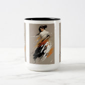 Graceful Power, Vrouw Karate Athlete, minimalistis Tweekleurige Koffiemok (Center)