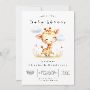 Graceful Printable Giraffe Baby shower Kaart