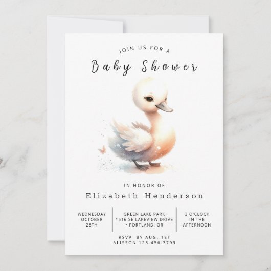 Graceful Printable Swan Baby shower Kaart (Voorkant)