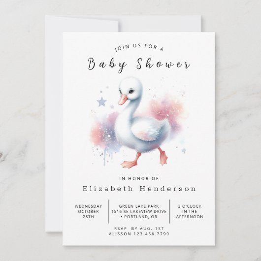 Graceful Printable Swan Baby shower Kaart (Voorkant)